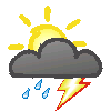 Tagsymbol, Symbolcode "u", Sonne, Wolken, Regenschauer, Gewitter möglich